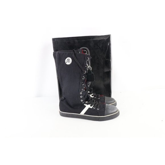 NOS Vtg 90s Streetwear Mens 12 Gothic Goth Punk Skull Tall Canvas Shoes Boots main image 10